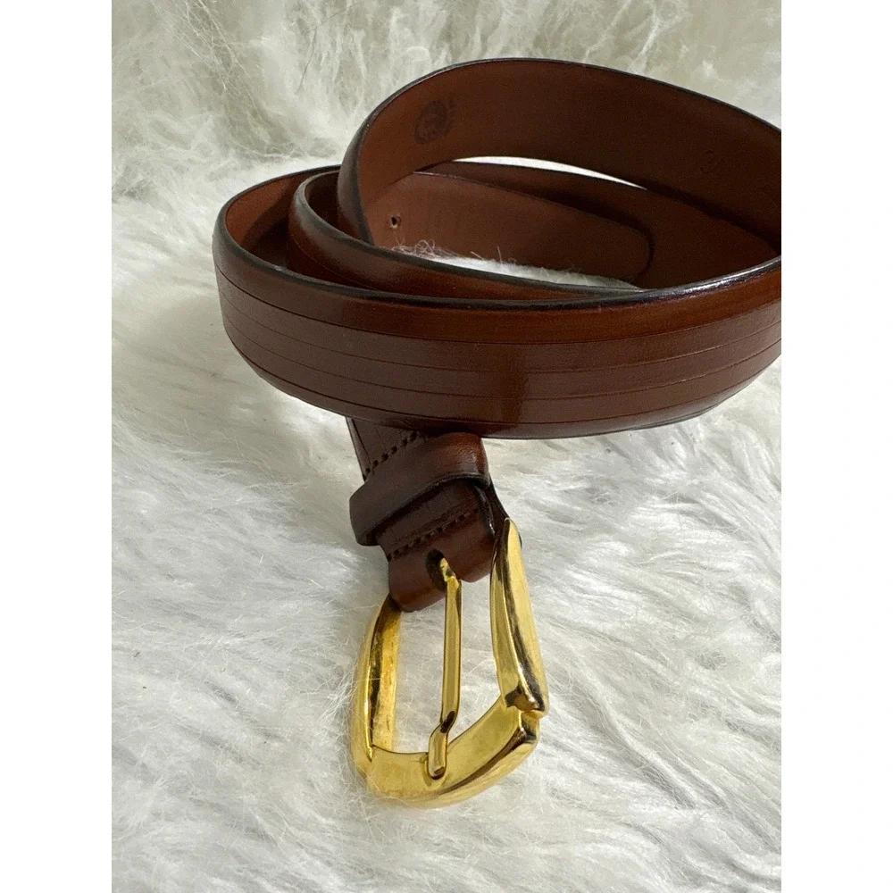 Mens Brown Aniline Kipskin Shoulders Leather Belt Gold Buckle USA Made Size 34